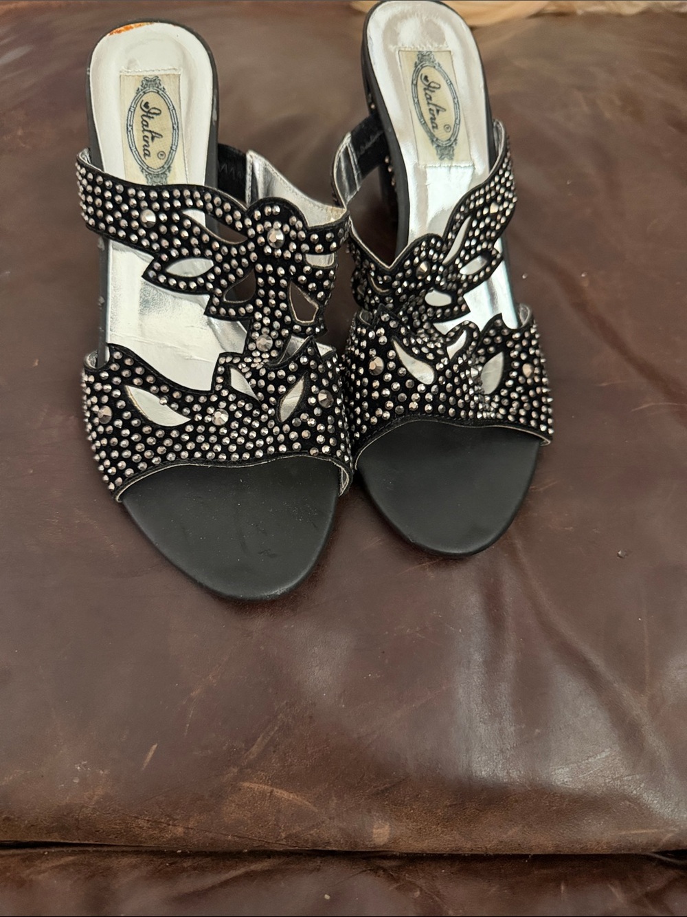 Italina Black Studded Cutout Slip-On Mules size  7.5